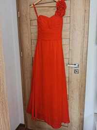 Czerwona długa suknia wieczorowa na bal studniówkę wesele rozmiar XS/S