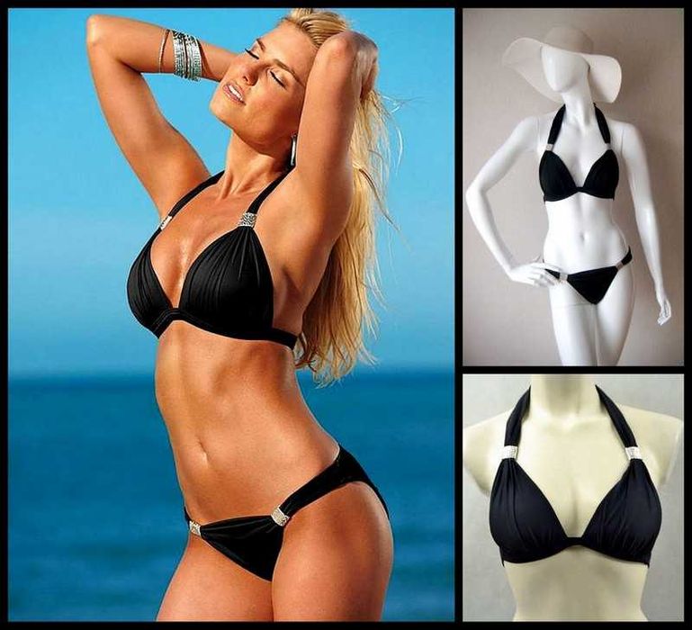 Bikini 38 M 75 B/C strój kąpielowy mega push up blaszki kostium czarny