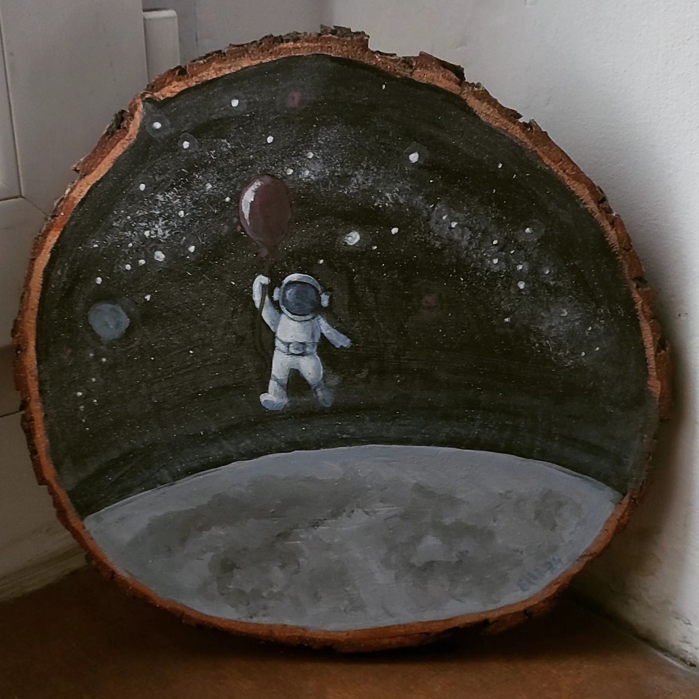 Obraz w drewnie - Lądowanie na Księżycu - akryle akwarele