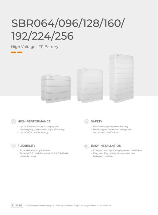 Інвертор Sungrow  SH6.0 RS 6 квт + акумулятор SBR 064 6,4 квт, Deye.