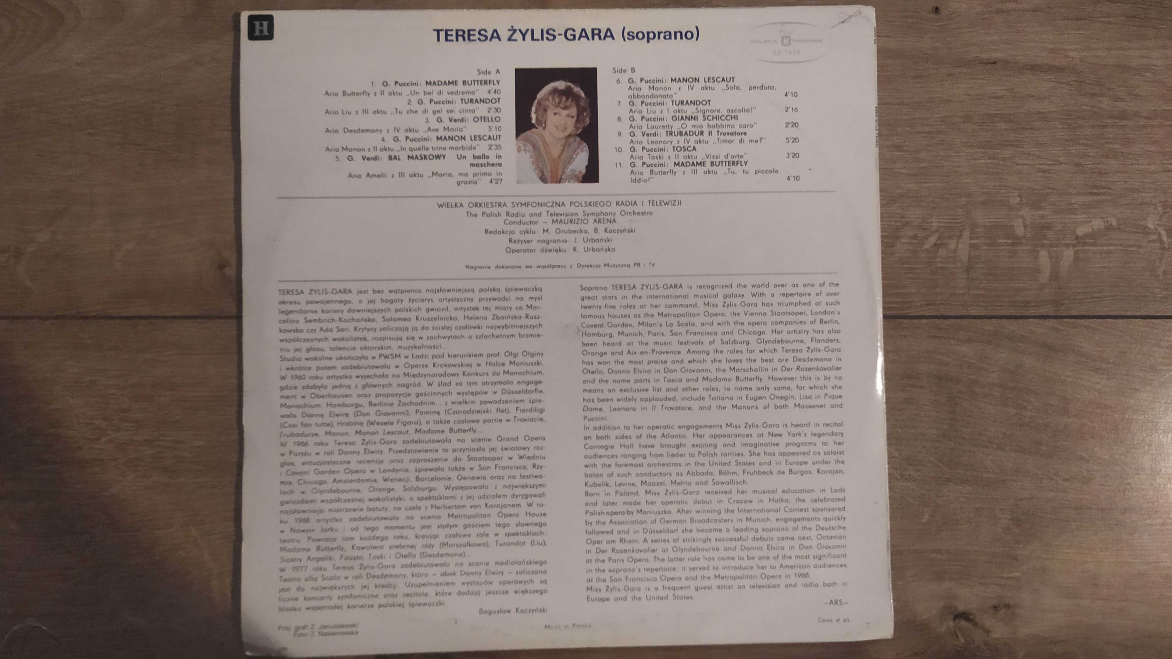 Teresa Żylis-Gara, winyl, stan bardzo dobry, Soprano