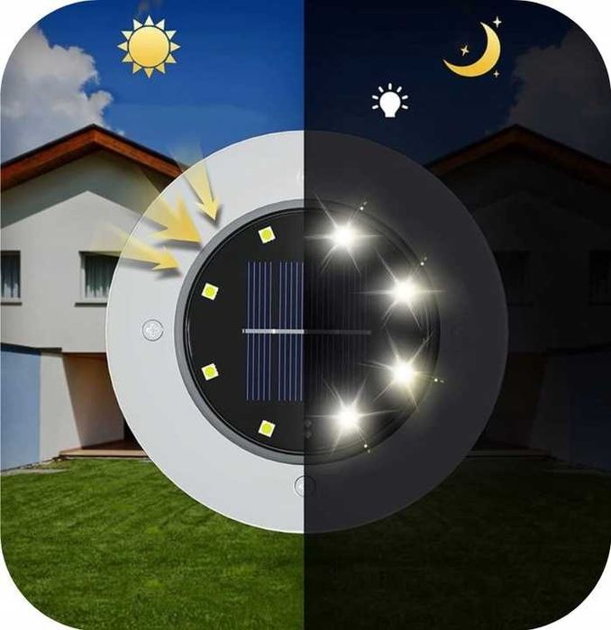 Lampa solarna ogrodowa lampki led gruntowe czujnik zmierzchu 12 x dysk