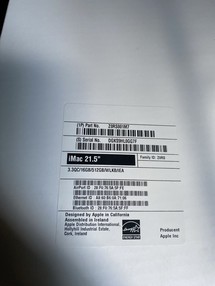 Imac late 2015 Retina 4K 21.5 intercore i7 16Gb ram