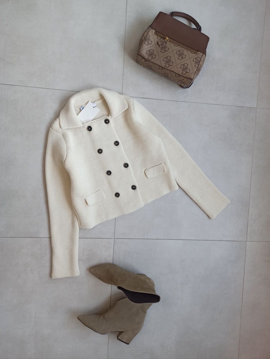 Zara sweter kardigan kremowy dwurzędowy s 36