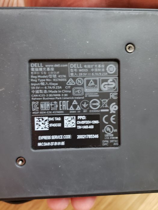 Док-станція Dell WD15 K17A Thunderbolt USB-C 4K з адаптером 90Вт