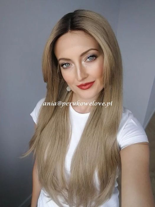 Peruka LACE FRONT karmelowy blond włosy stopniowane jak naturalne