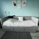 Hemnes rama leżanki z 3 szufladami w kolorze szarym 80x200