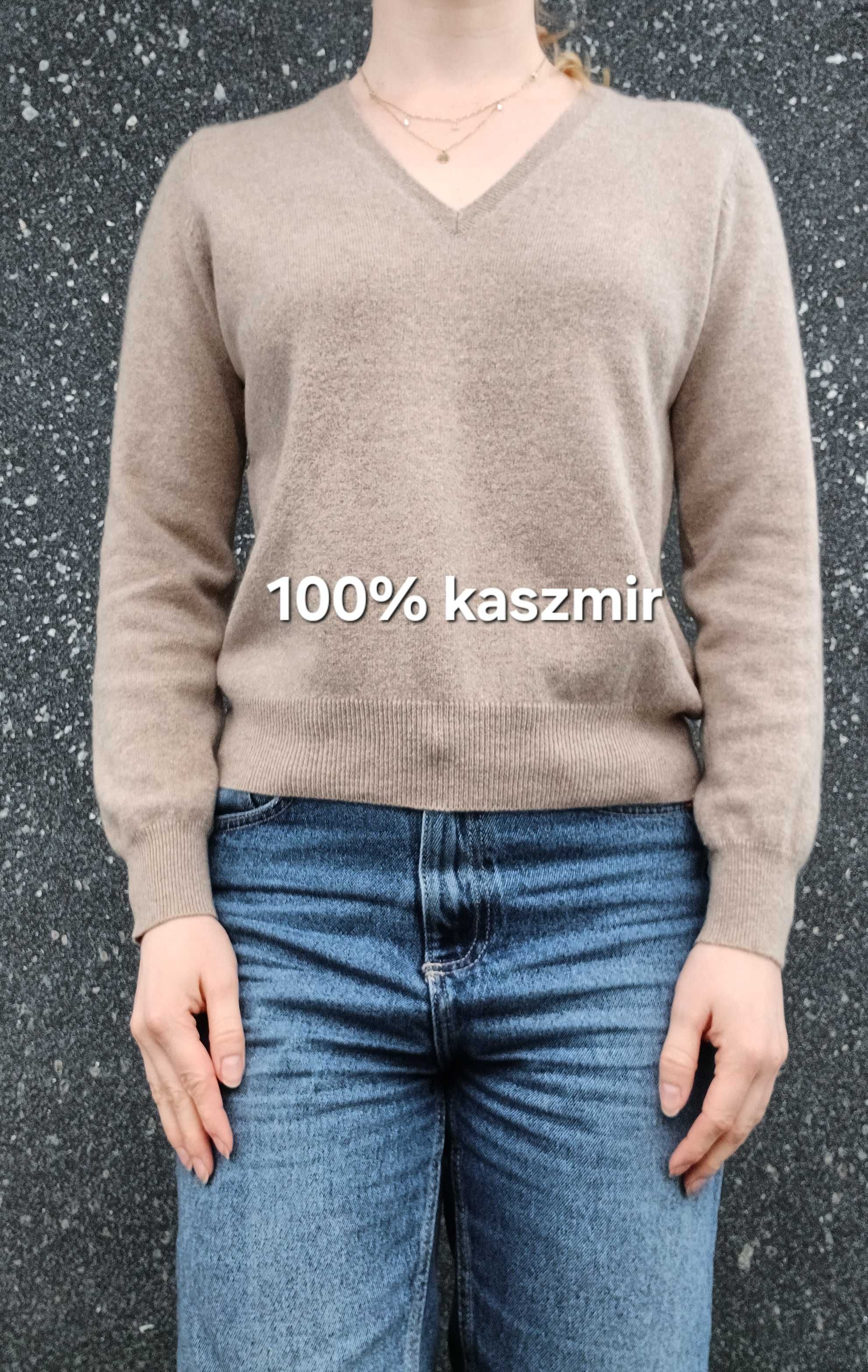 Kaszmirowy jasnobeżowy sweter M&S Autograph w rozm. S.