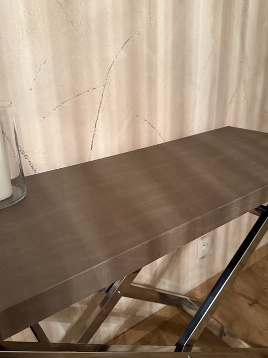 Konsola metalowa chrom chromowana szafka drewniana glamour stal metal