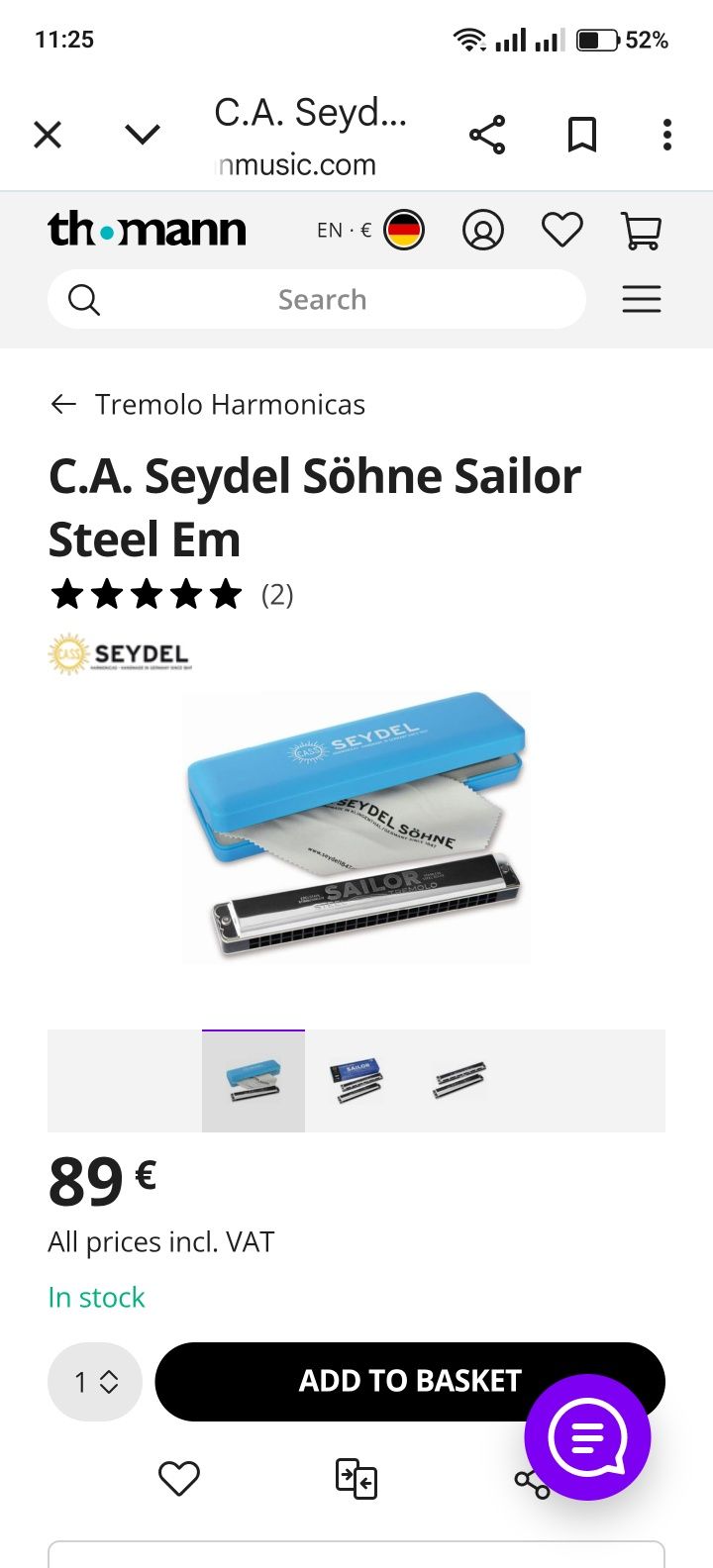 Губна гармошка Німеччина  seydel sailor steel e-moll tremolo harmonica