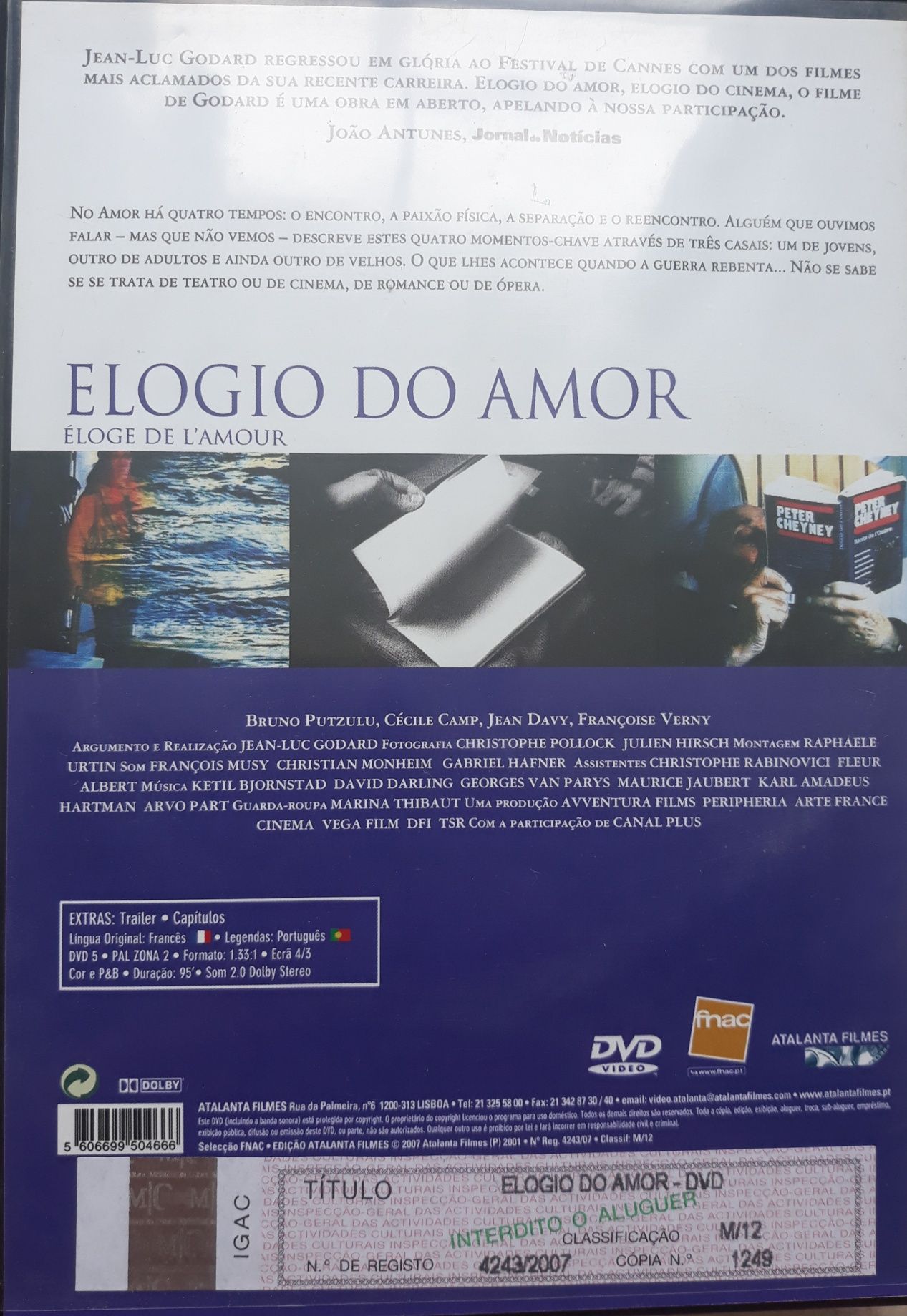 DVD Elogio do Amor de Jean Luc Godard