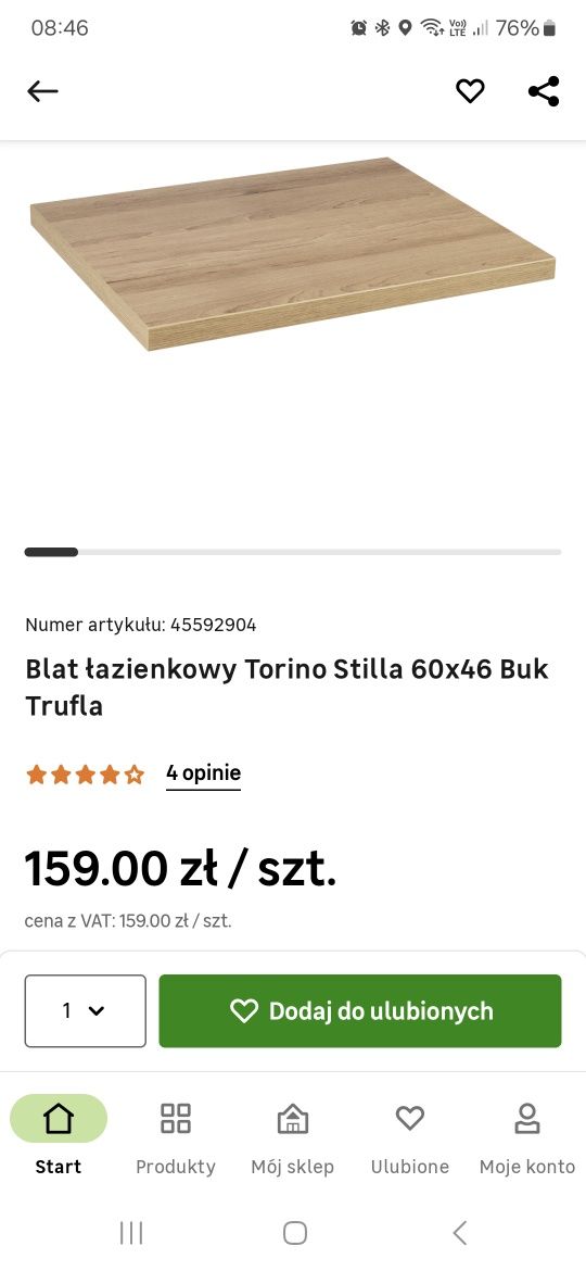 Blat Torino Stilla 60x46x2,5 cm Buk Trufla
