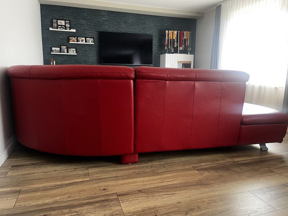 Skórzany narożnik + fotel Interline Italia – czerwony komplet