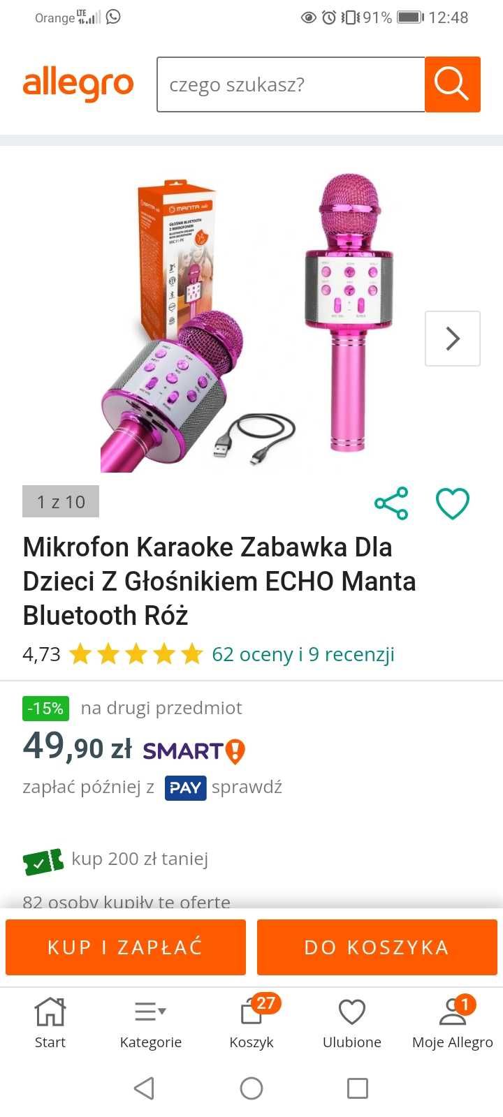 Mikrofon różowy do zabawy