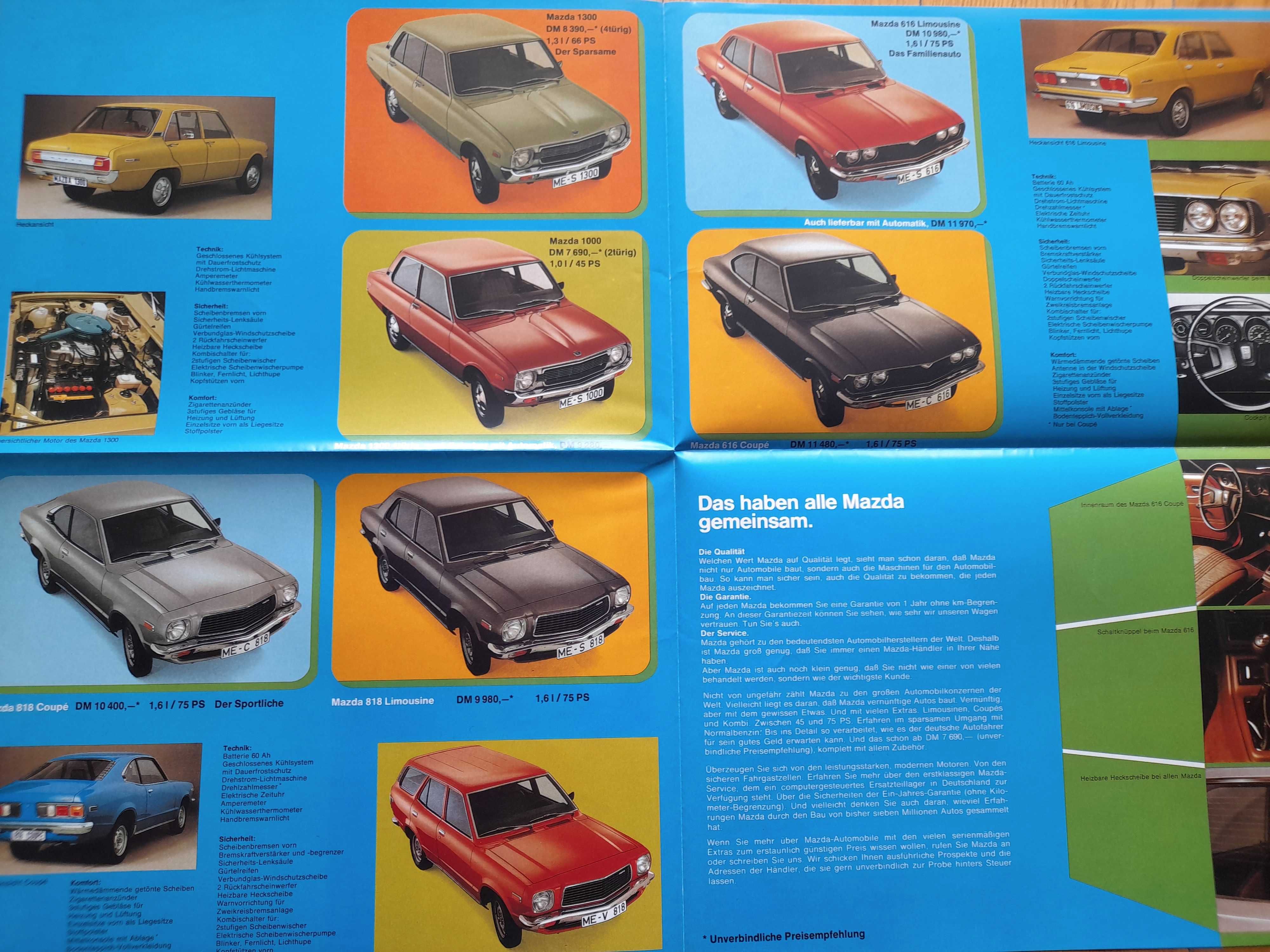 MAZDA 1000, 1300, 616, 616 Coupe, 818, 818 Coupe prospekt D 1976