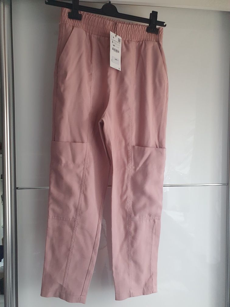 Luźne spodnie Zara cargo chinosy różowe cygaretki S 36 XS 34 nowe hit