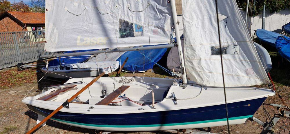 Łódź żaglowa żaglówka Laser 13 + wózek slipowy, wiosła (2)