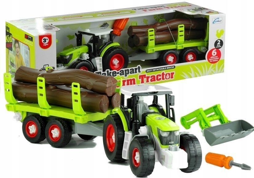 Rozkręcany Traktor z Przyczepą z Drewnem 43 cm Imp