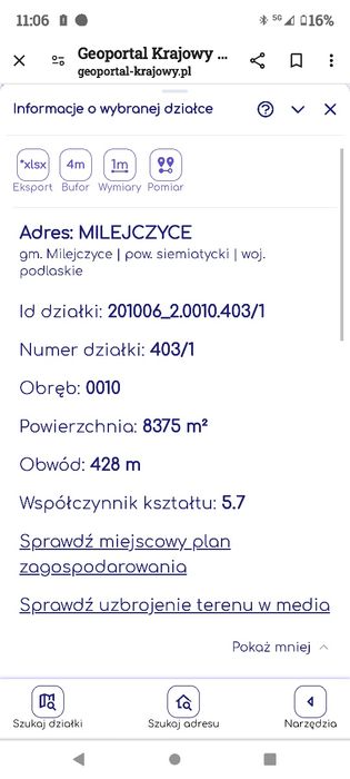 Sprzedam łąkę w Milejczycach o pow. 8375 m2