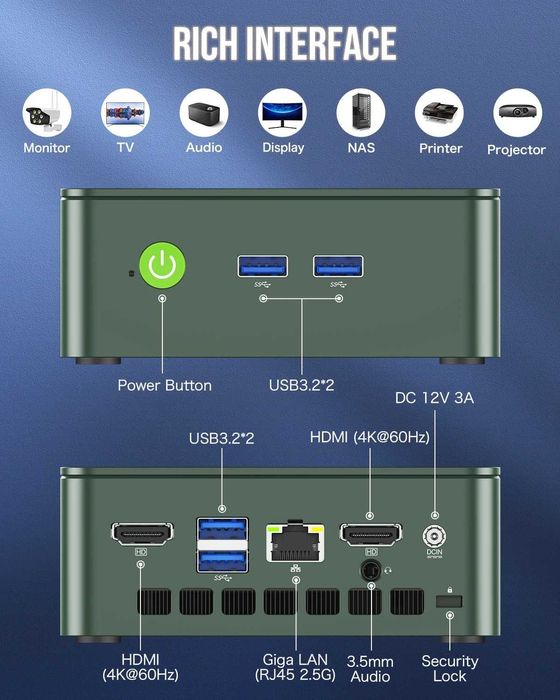 GMKTEC G3 N100 16/512GB LAN USB HDMI DisplayPort WiFi6+BT (3898)