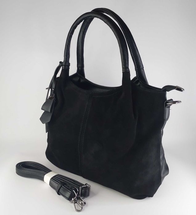 Сумка замшева з двома ручками велика чорна Karlos Marconi