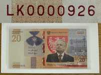 20 zł niski nr. 926 Kaczyński banknot kolekcjonerski 2021 NBP + FOLDER