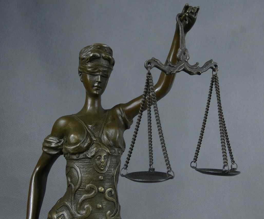 TEMIDA Bogini Sprawiedliwości BRĄZ figura RZEŹBA sygnowana pieczęć 40c
