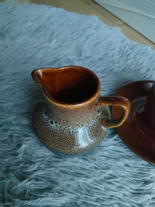 Mirostowice ceramika Agat, PRL filiżanka , mlecznik czarka , talerzyki