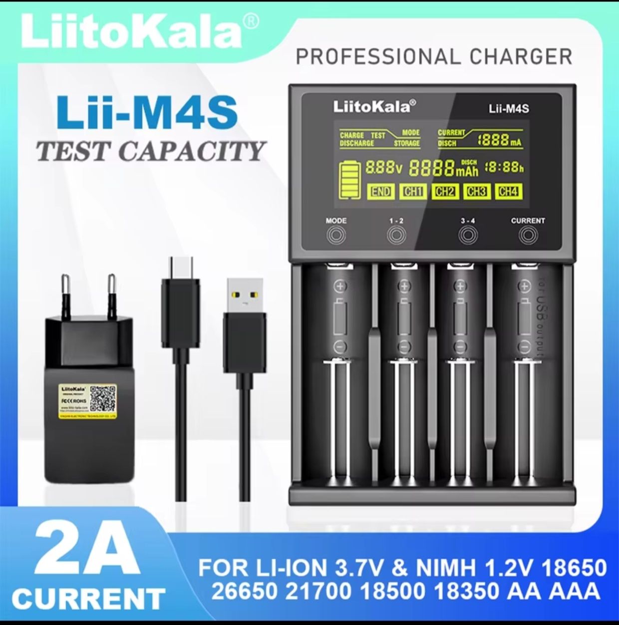 Зарядное устройство LiitoKala Lii-M4S оригинал, +блок зарядки.