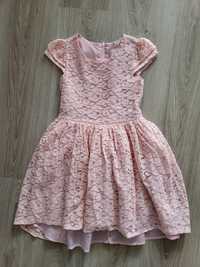 Różowa sukienka koronkowa, rozmiar 128/134