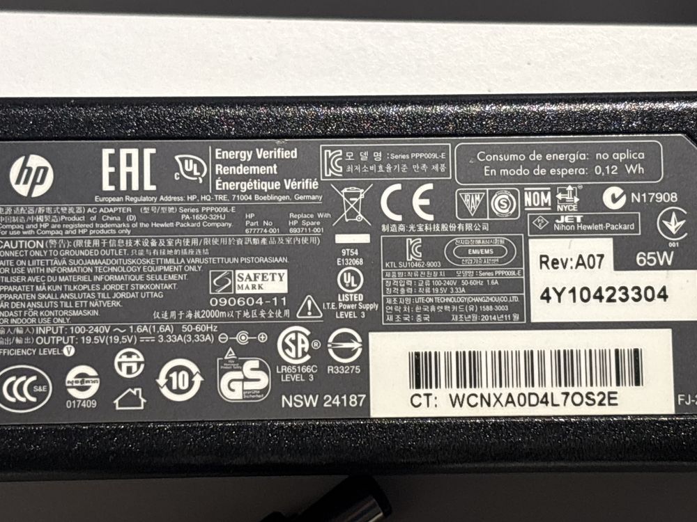 Transformador original 65W portatil HP