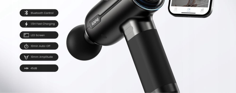 Pistolet do masażu z bluetooth,Renpho activ+ z wyświetlaczem dotykowym