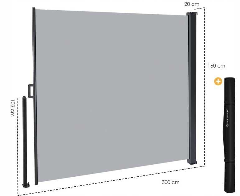Markiza Boczna Parawan Roleta Ogrodowa 160x300cm Antracyt Osłona Taras
