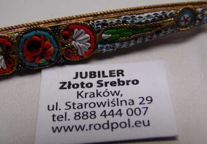 Antyczna podłużna broszka mikromozaika Włochy.