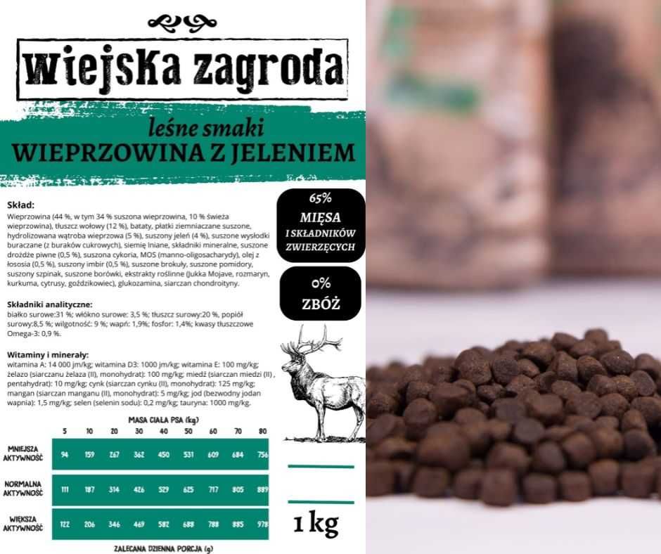 Wiejska Zagroda Leśne smaki Wieprzowina z jeleniem karma sucha 1 kg