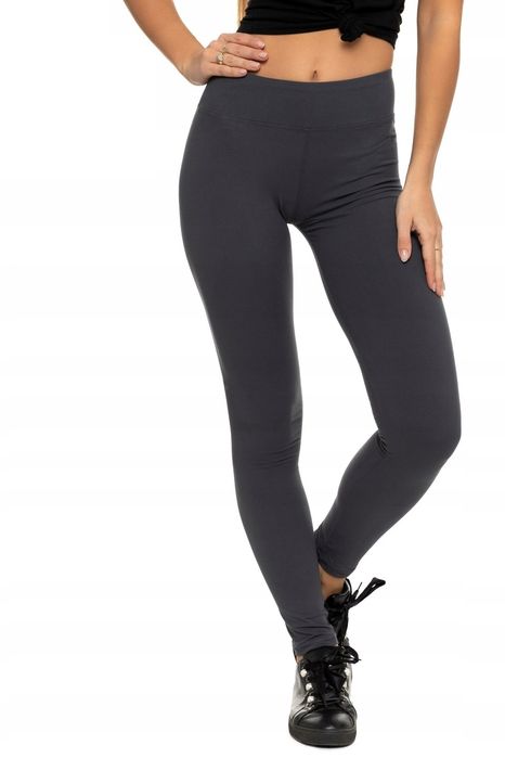 Legginsy Damskie Grafit Wysoki Stan Kryjące Getry Klasyczne Moraj L/XL