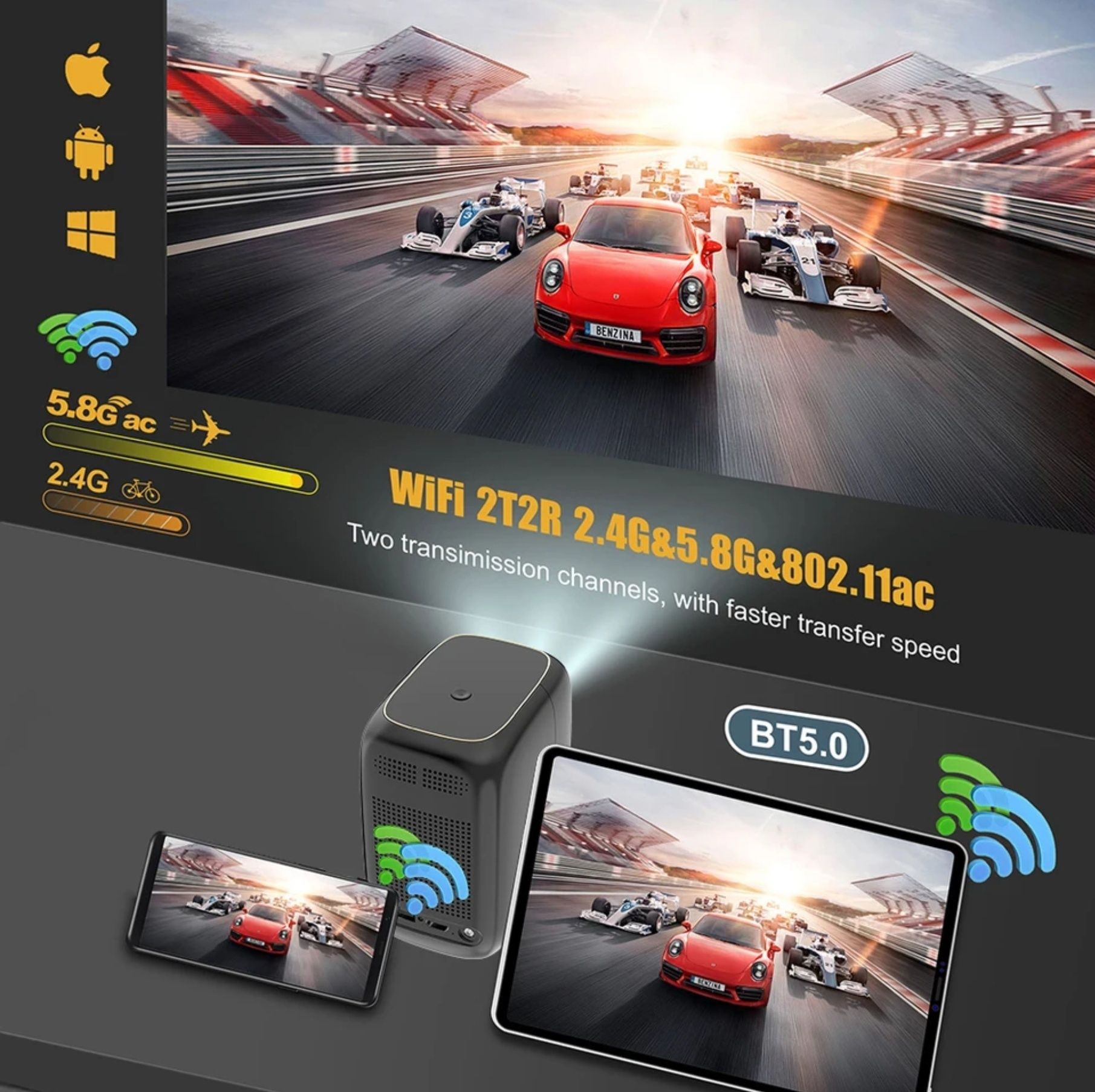 Rzutnik turystyczny USB c Hdmi akumulator projektor wifi blutooth