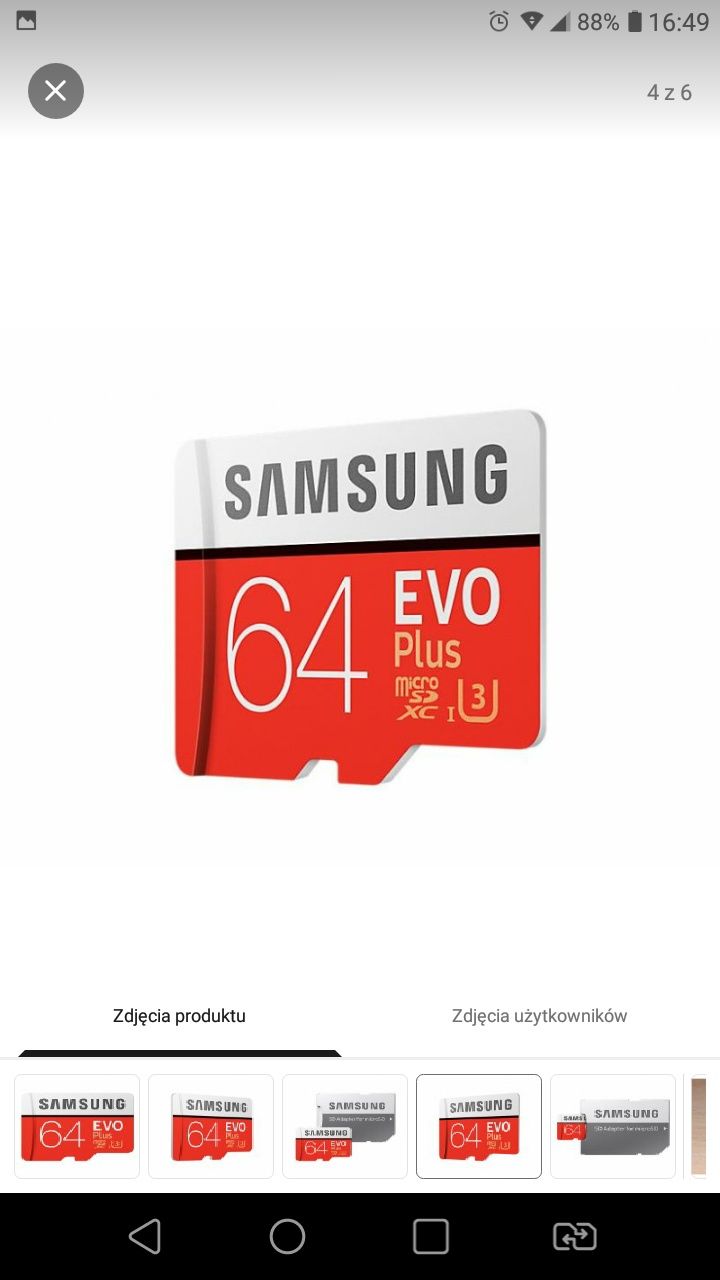 Samsung 64GB microSDXC Evo Plus zapis80MB/s odczyt100MB/s bardzo szyb