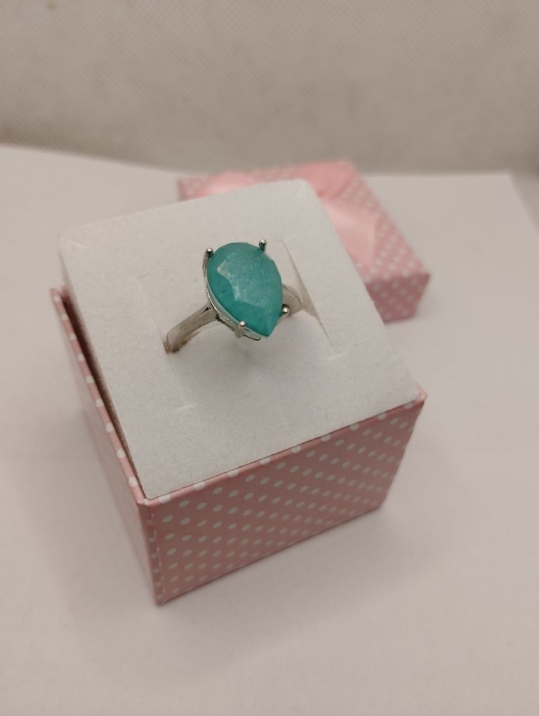 Srebrny pierścionek, Turmalin Paraiba, próba 925, rozmiar 16