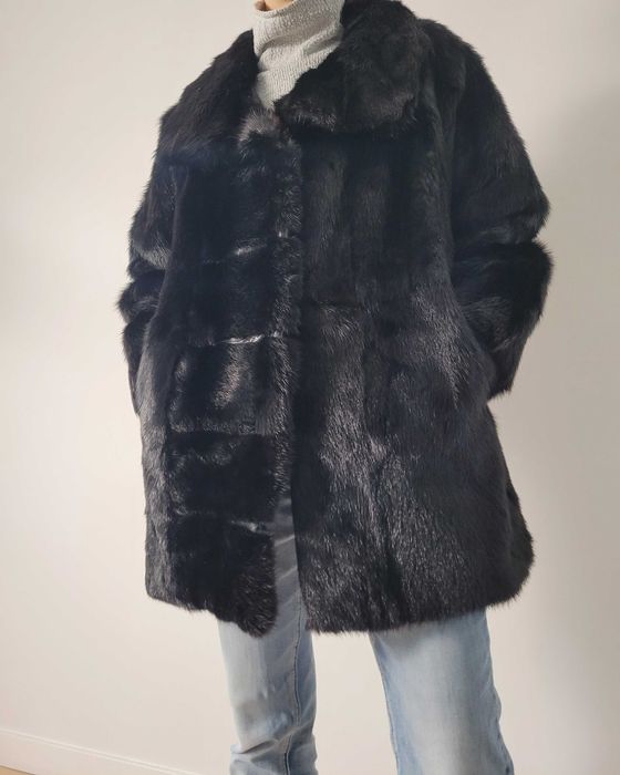 futro naturalne rozm. 40 nutria czarne krótkie z kołnierzem