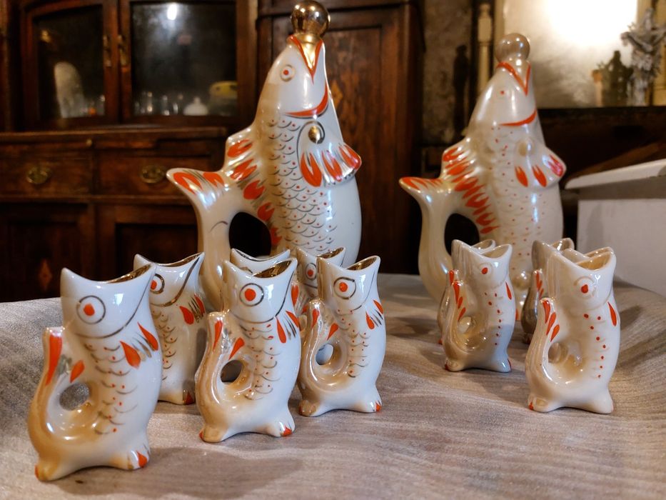 Porcelana karafka kieliszki kpl Połonne design vintage prl