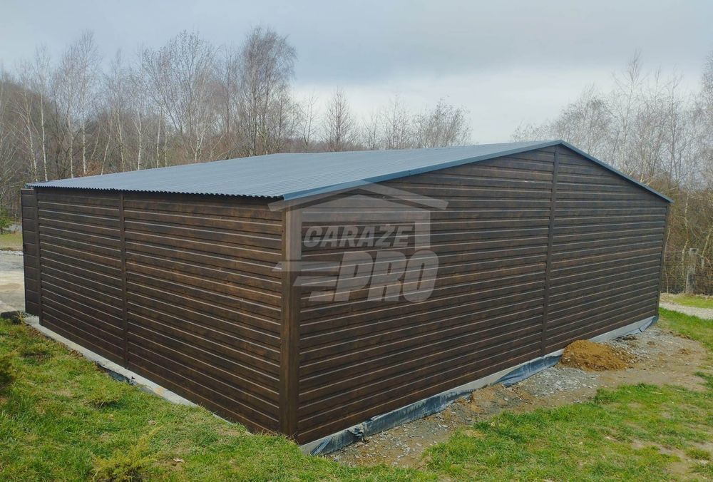Garaż blaszany 9x6 drzwi - okno - Ciemny orzech Antracyt GP280