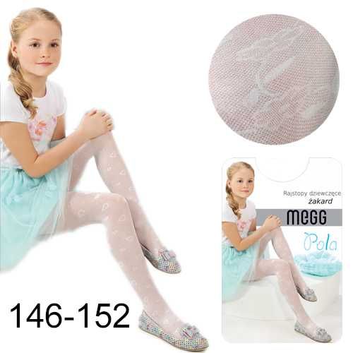 Rajstopy dziewczęce 20 DEN białe KWIATEK/GAŁĄZKA żakard POLA 146-152