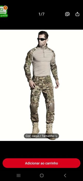 Farda camuflagem com joelheiras