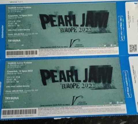 Dwa bilety na koncert Pearl Jam Europe 2022 Kraków