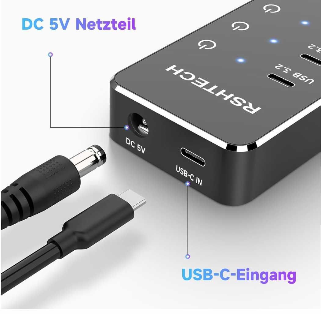 koncentrator USB C 3.2 z zasilaczem RSHTECH 7 portów POWYSTAWOWY