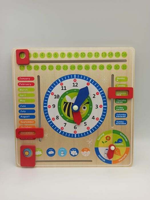 Drewniana tablica edukacyjna DNI MIESIĄCE ZEGAR
