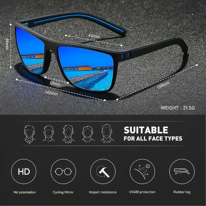 OKULARY PRZECIWSŁONECZNE. Polaryzacyjne HD. Ice Blue/Black Sportowe.