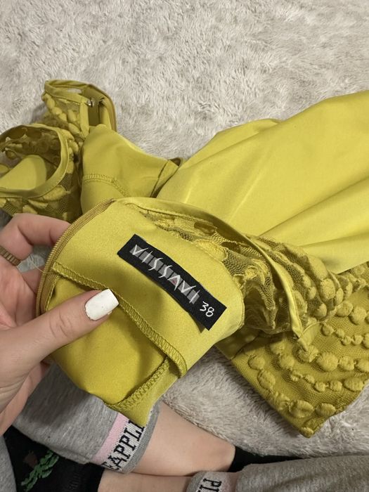 Sukienka limonkowa zielona żółta elegancka wesele karnawał M