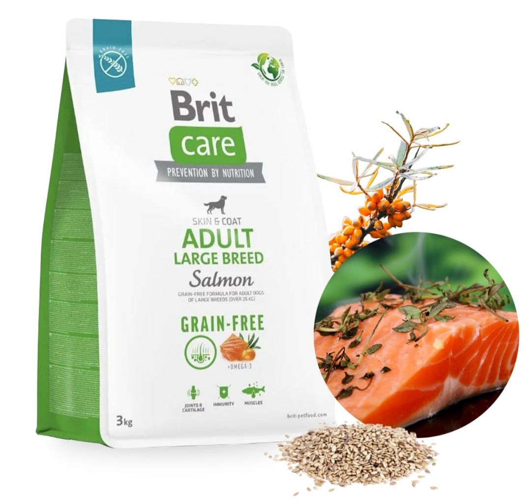 Brit Care Adult 3kg + Gratis, Bez Zbóż Salmon Large Breed Łosoś Karma